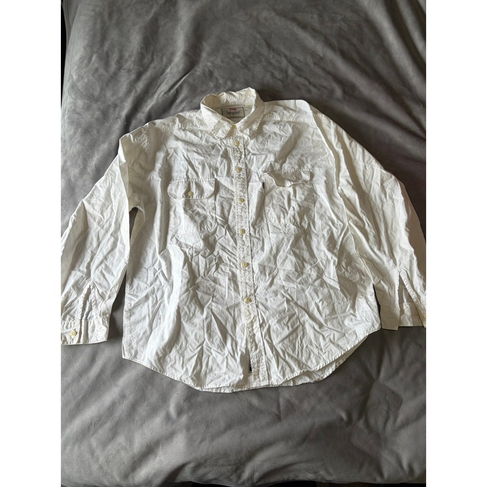 Levis Quality Clothing Mens XL White Long Sleeve Button Down Work Shirt Cotton